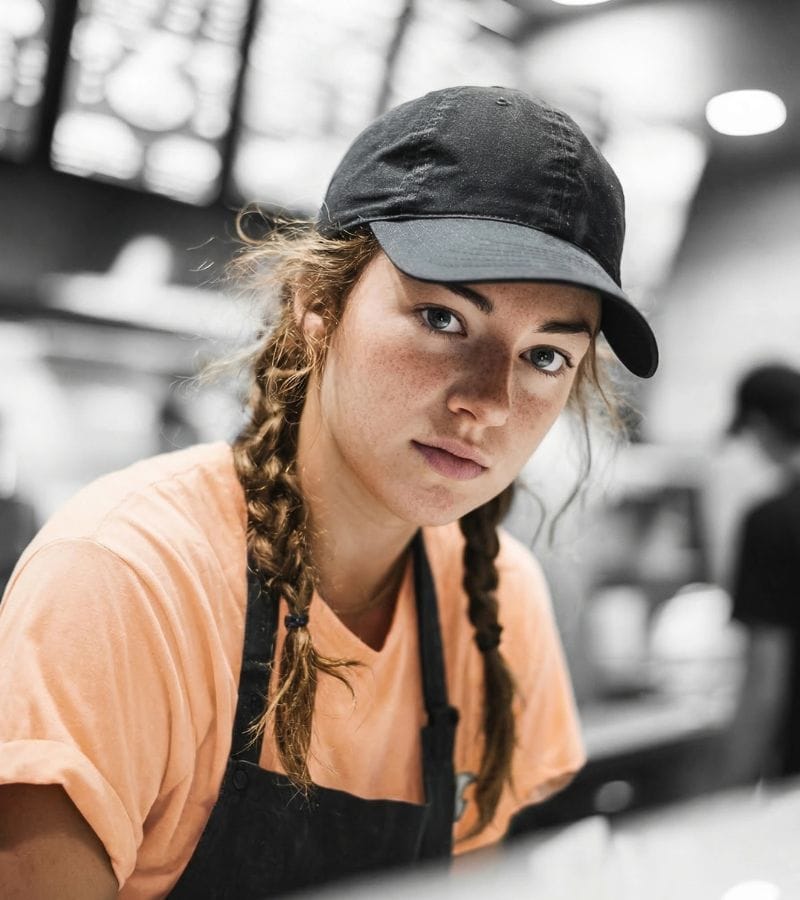 Busy fast casual restaurant service line