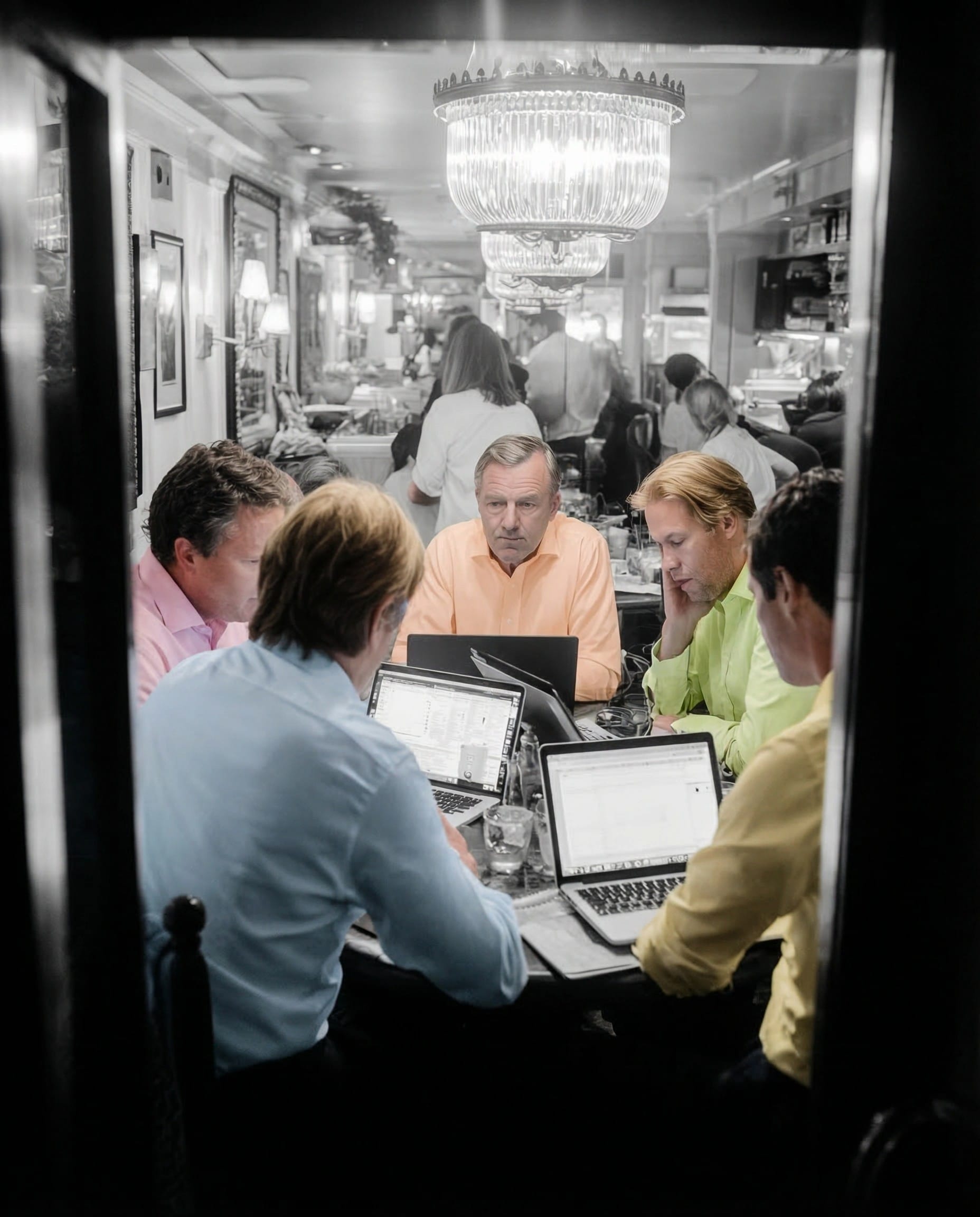 Restaurant group leadership in a strategy meeting